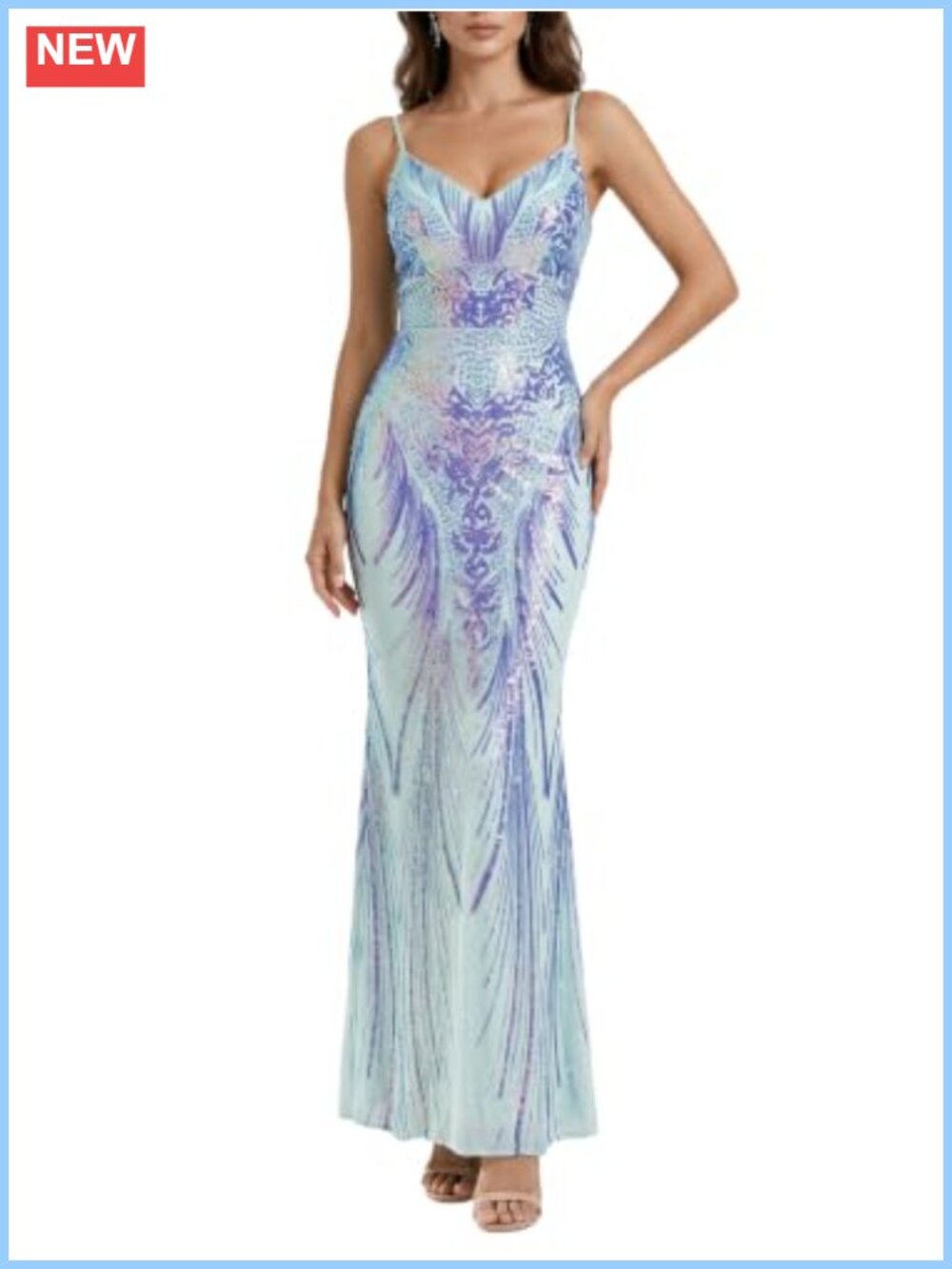 Sequin Mermaid Prom Maxi Dress Spaghetti Strap V Neck Formal